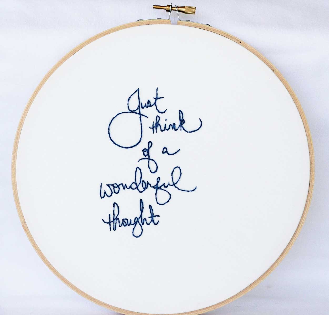 Blue embroidery hoop art / Peter Pan quote / white home decor / 8 inch size wooden hoop / wedding accent