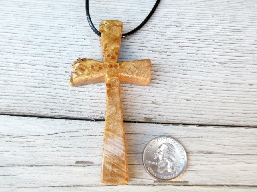 Large Wooden Cross Necklace - Maple Burl