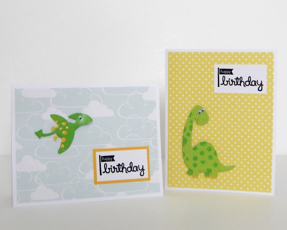 Buy e greeting cards for kids - Set of 2 Handmade Dinosaur Birthday Cards for Kids