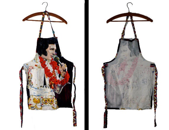1970s handmade ELVIS apron with weird hair filled fan button