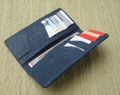 Snakeskin Leather Wallet. Unisex Leather Wallet. Navy Blue Men Wallet.
