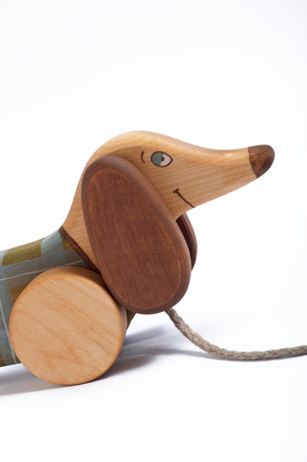 Kids Wooden Toy pull along toy Green Dog