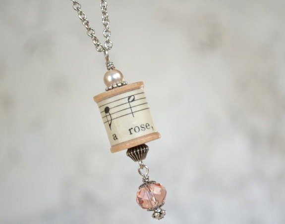 Thread Spool Necklace with Vintage Sheet Music