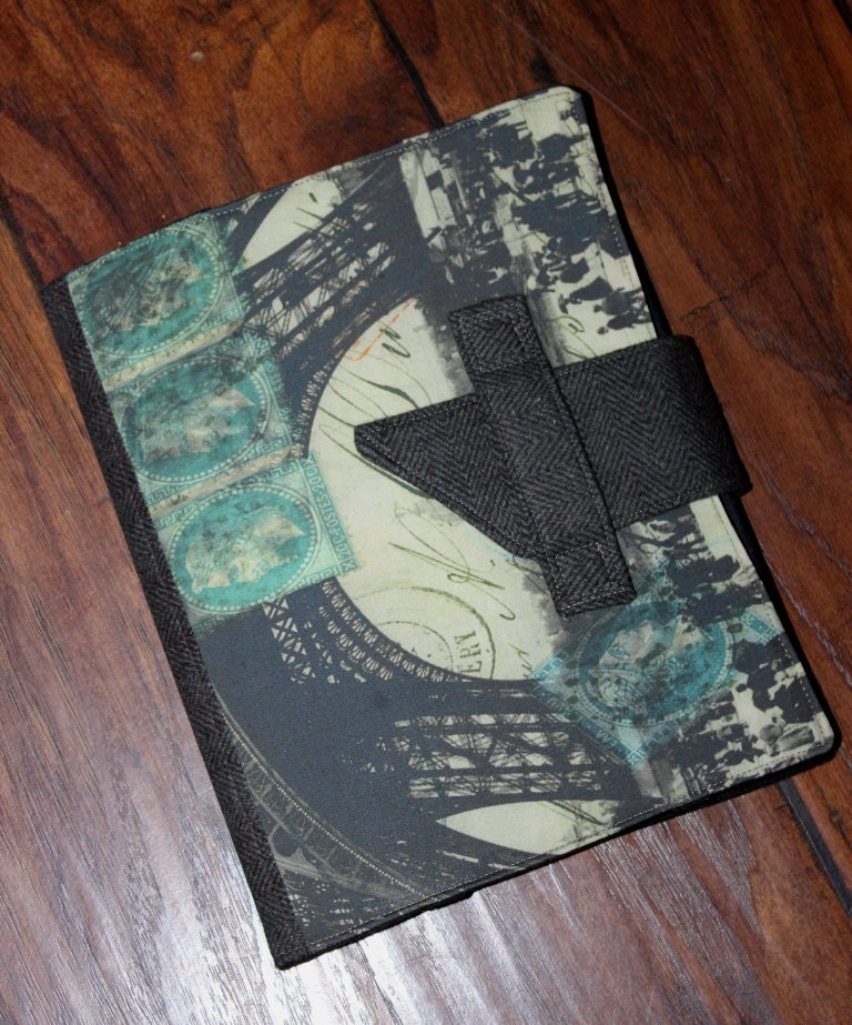 iPad cover with French Paris postcard print and built-in folding stand