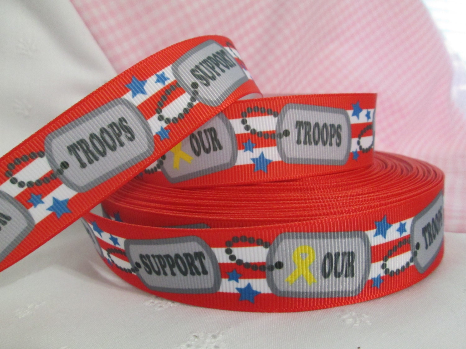 Grosgrain Ribbon 1" Patriotic Support Our Troops Red White and Blue Memorial Day Fourth of July 1 Yard