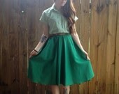 SALE Vintage 60s Green Short Sleeve Button Up Dress with White Stripes Size Small
