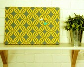 Yellow and Grey Oxford Print Magnet Board or Wall Art with a set of 3 magnets