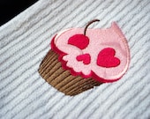 Skully cupcake embroidered hand towel spooky