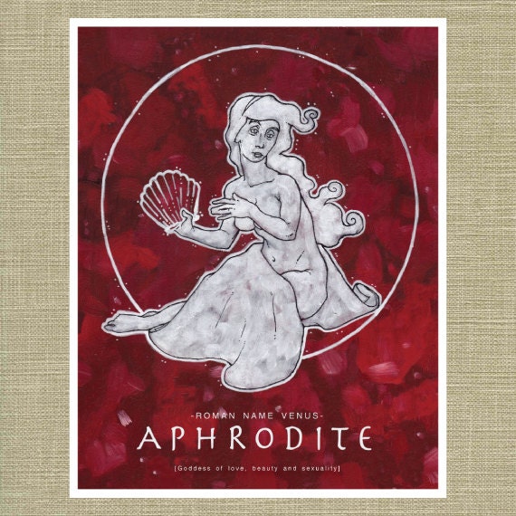 Greek and Roman Gods Aphrodite and Venus Goddess of Love - Olympians Art Print 11 x 14