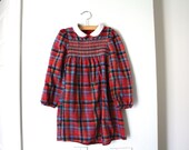 Vintage Plaid Smocked Dress, Toddler Girls Size 4T