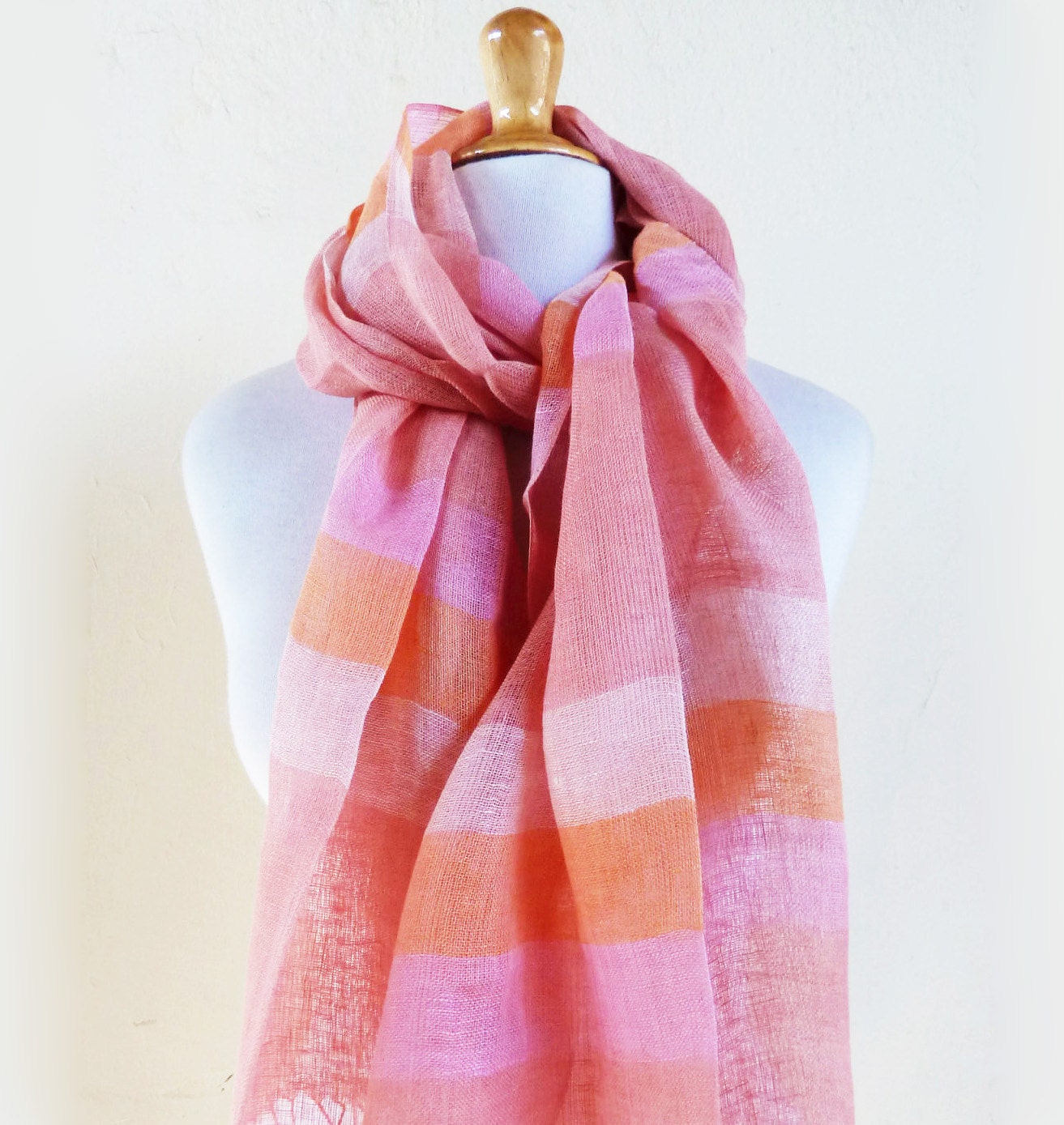 Fringed Summer scarf - PINKS & ORANGE - Summer / Spring - womens accessories