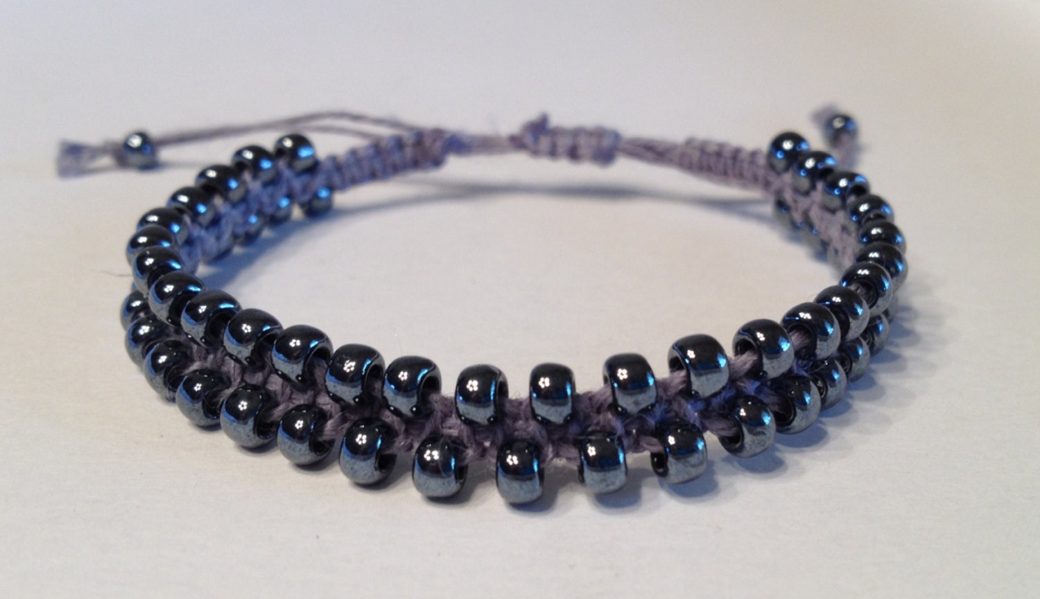 SALE - Dark Grey Glass Beads on Grey Hemp Bracelet