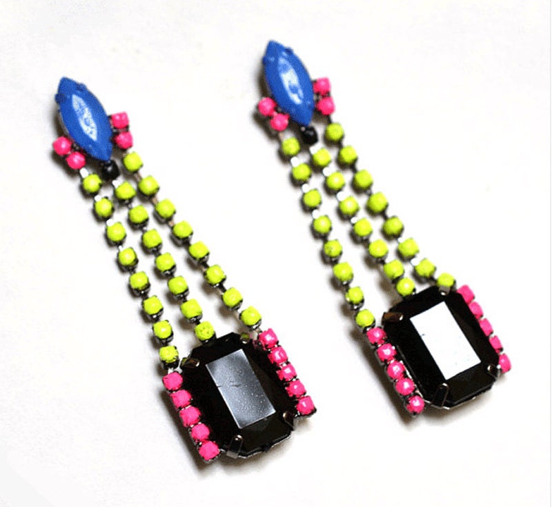 neon earrings geometric The Fontaine in neon yellow pink blue As Seen in Instyle Magazine