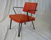 Mid Century Modern Orange Vinyl Upholstered Chair