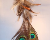 Long Feather Earrings Extention Chain Bohemian Hippie Style High Fashion Beautiful Teal Green Brown Red Dangle Festival Accessories