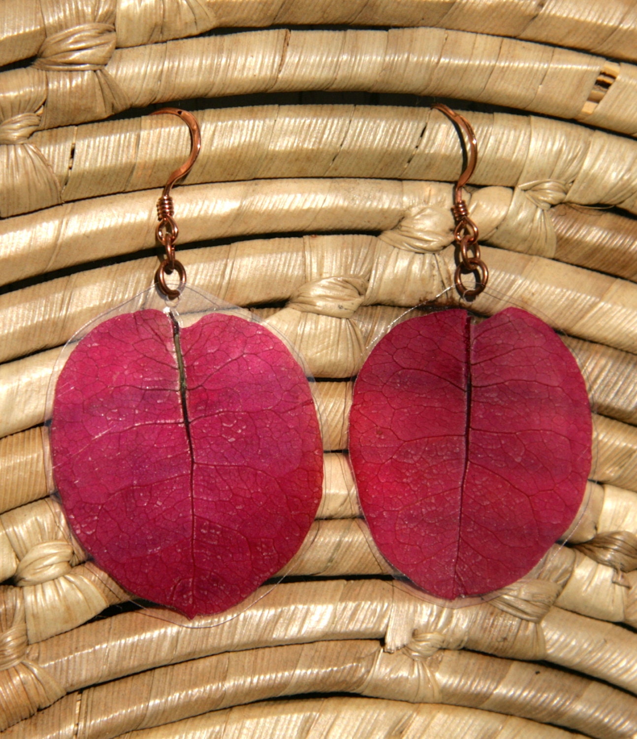 Bright Pink Bougainvillea Pressed Flower Petal Earrings