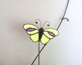 Stained Glass Yellow Butterfly Plant Stake - LadybugStainedGlass