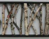 Birch Wall Hanging - Black and White, Open Art, Rustic Art, Shabby Chic Decor, Urban Rustic, Birch Logs, Birch Sticks
