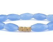 Beaded Bracelet // Stretch Beaded Bracelet, Periwinkle Quartz Gemstone Beads, Gold Geometric Charms // Handmade Jewelry