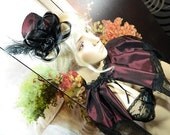 Set of Minihat & Mini Cape brown taffetta Gothic Burlesque Victorian Steampunk Larping Wedding