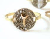 Fossilized Shark Tooth and Pyrite Crystal Cuff Bracelet