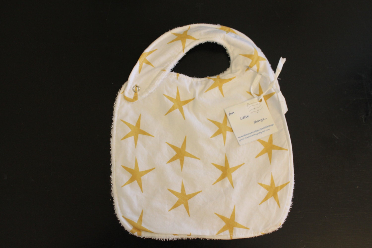 White and Gold Stars Upcycled Bib - Side Snap