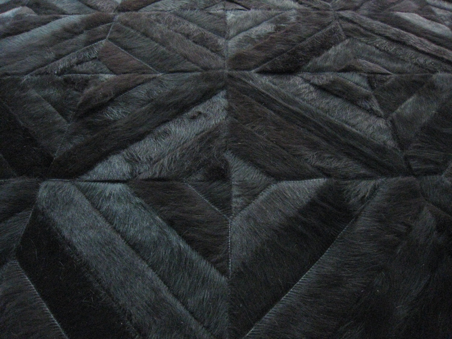 LIFESTYLE by Cara  --  Black Diamonds Custom Cowhide Patchwork Rug Cow Hide Leather Hairhide Carpet