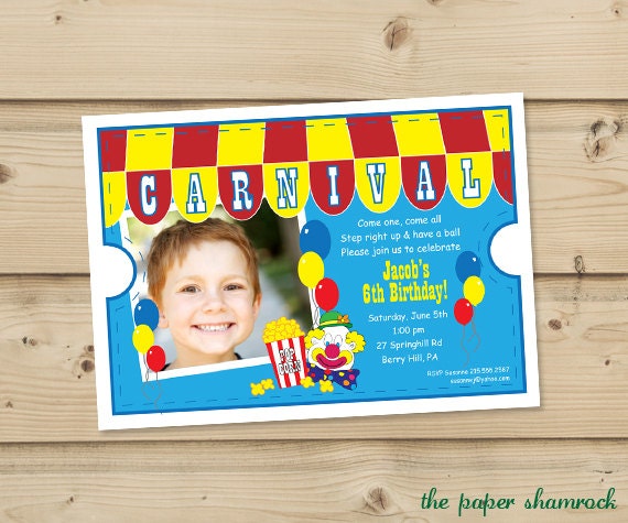 Carnival, Kids Birthday Invitations, Birthday Invitations for Kids, Kids Birthday Party Invitations, Birthday Party Invitations for Kids Il_170x135