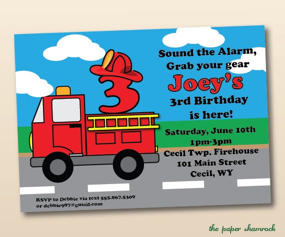Fire truck, Boys Birthday Invitation, Birthday Invitation with photo Il_570xn
