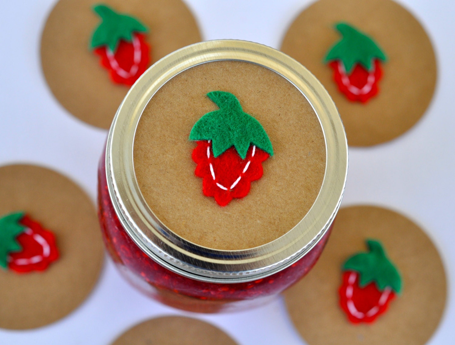 Felt country raspberry toppers - regular or wide mouth mason jar toppers