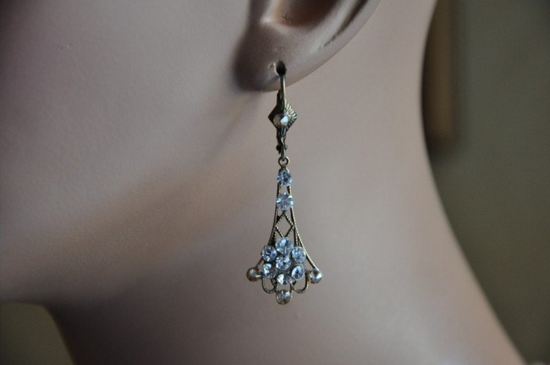 Bridal Pearl Earrings,Filigree Earrings,Victorian Earrings,Vintage Style Earrings,Brass Earrings,Swarovski Crystal and Pearl Earring
