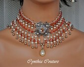 Bridal Necklace,Victorian Wedding,Pearl Choker Necklace,Swarovski Crystal Pearl,Rhinestone Choker,Filigree Choker,Vintage Style Choker,Ooak