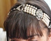 Bridal Headband,Art Deco Headband,Vintage Style Headband and Choker,Antique Silver,Swarovski Crystal and Rhinestone Ribbon Headband,Choker