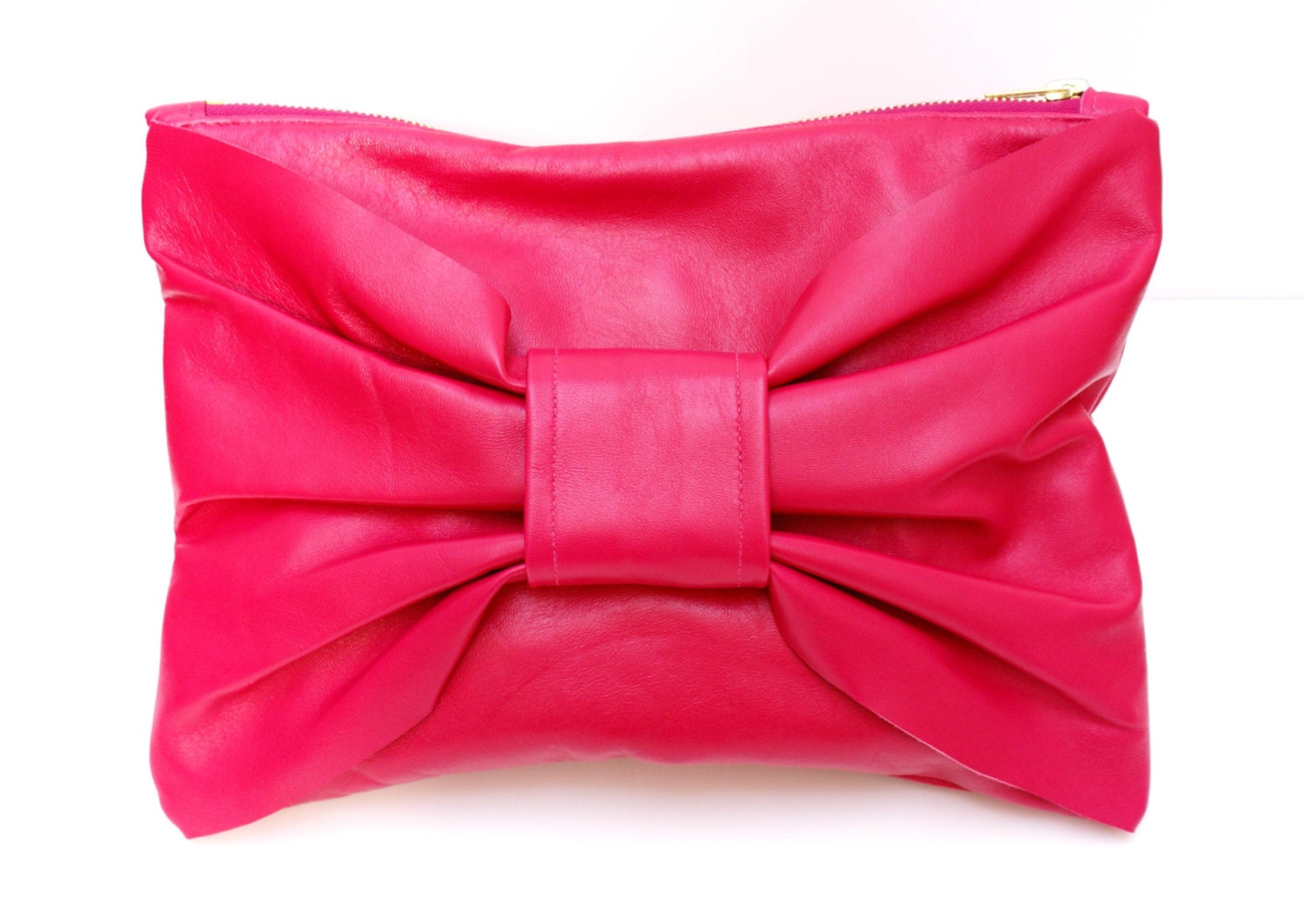 Fuchsia Leather Bow Clutch