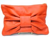 Orange Leather Bow Clutch