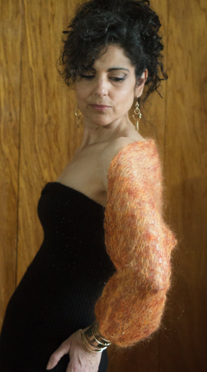 Shrug Beach Wedding Shrug Scarf Knit  with Crocheted Edging Shades of Sunset