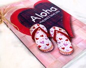 I Love You Card, Hearts and Flip Flop Slippers Anniversary Card, Blank Inside 5x7