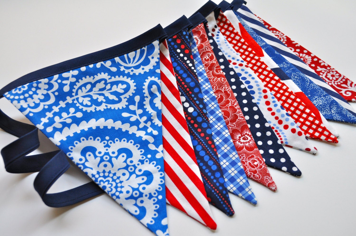 Red, White & Blue Patriotic 4th of July fabric pennant banner bunting, photo prop, Memorial Day decor