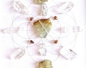 VISUALIZATION DREAMS CHANNELING--- framed sacred crystal grid --- quartz, copper, prehnite -- reccommended for the healer