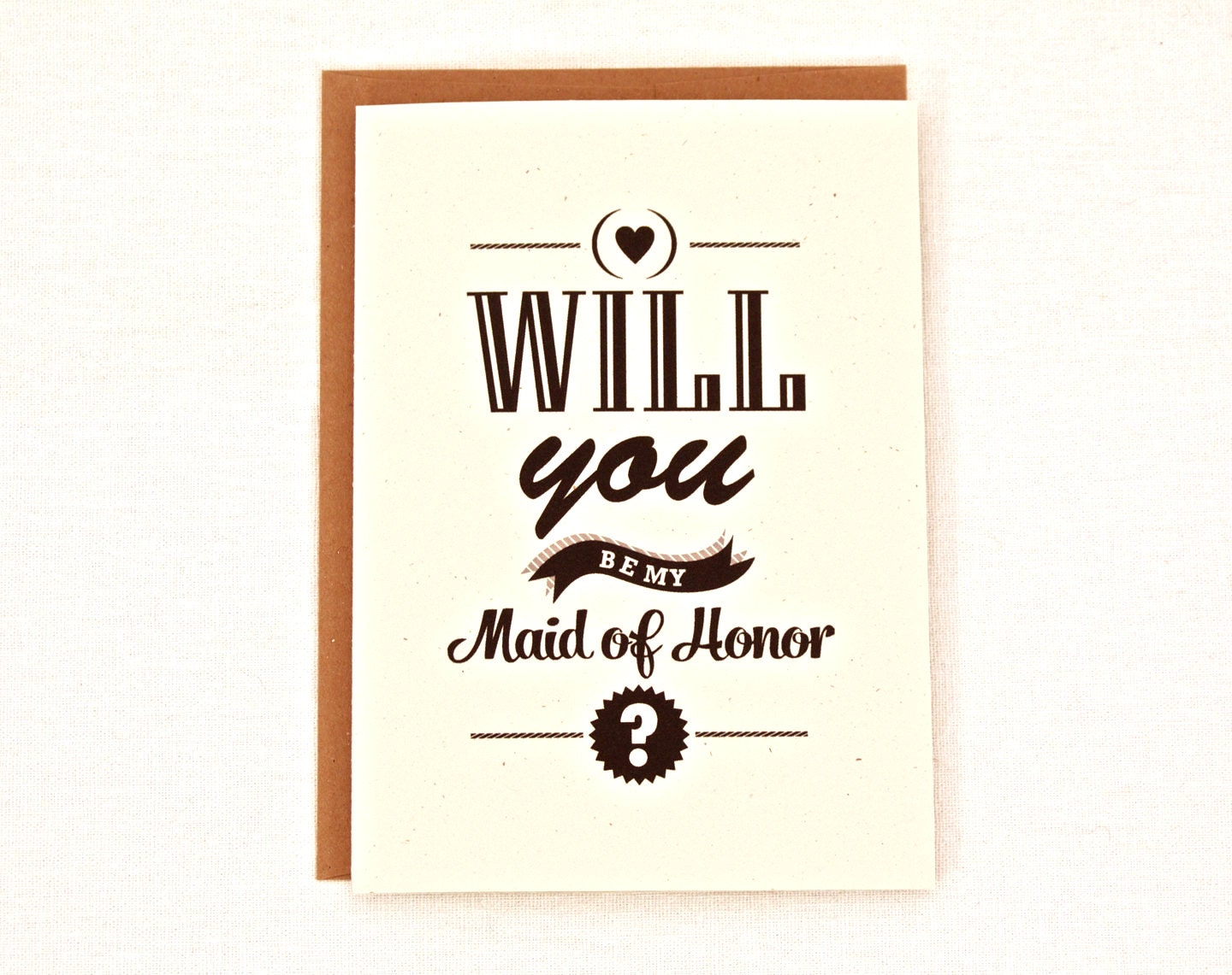 Will you be my Maid of Honor Greeting Card for wedding party bridesmaids 5 x 7" & kraft envelope