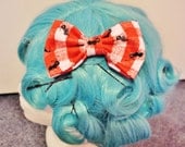 Ants at a Picnic hair bow/ accessories. Red gingham, checked cotton fabric with ants
