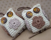 Crochet owls  Set of 2 creme brown sand