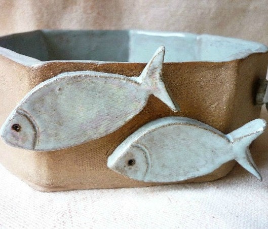 Art Fish Handmade pottery Bowl accent accessory decor pottery decorative arts bowl