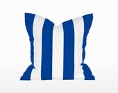18" x 18" Decorative Throw Pillow / Accent Cushion Cover (Indoor) (Blue and White Stripes)