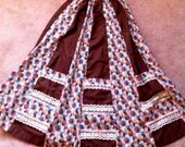 Vintage Brown Patchwork Lace and Quilted Peasant Skirt Size S/M