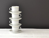 Vintage Demitasse Cups - Espresso Cup and Saucer - Pastel Striped Bands - Set of 4 - Alfoldi Porcelan Hungary