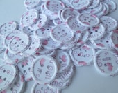 100 It's A Girl, Pink and White Embossed Paper Buttons