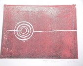 SALE Simple Modern Minimalist One Line, Circles Art Block Print 3 x 4 Home Decor / Pink Rose, Black, Silver / Hand Pulled Linocut
