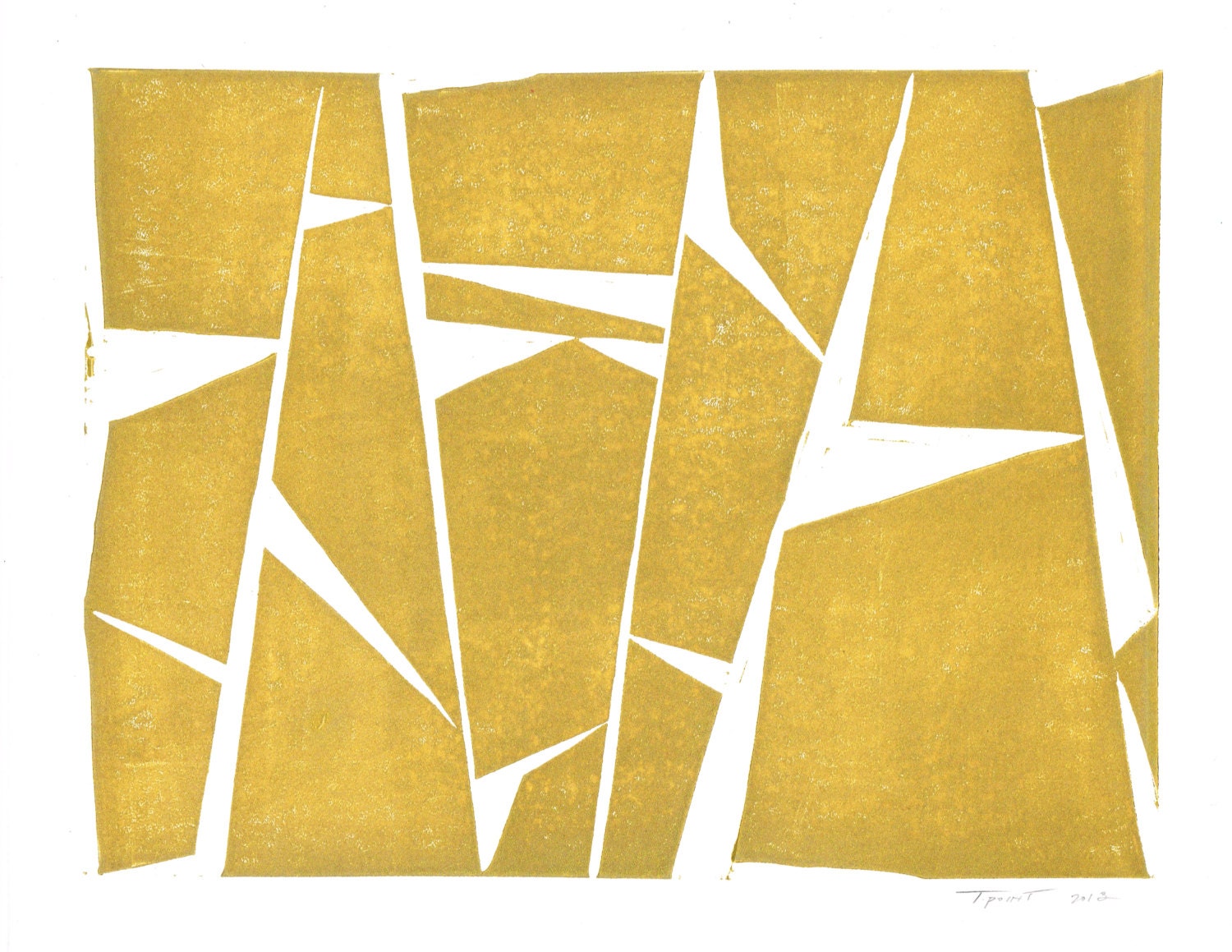 Geometric Modern Contemporary Linocut Art Print / 9 x 12 Home Decor / Gold, Pewter