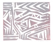 SALE Abstract Tribal Design Art Block Print 8 x 10 Home Decor / Silver, Pink Rose / Hand Pulled Linocut